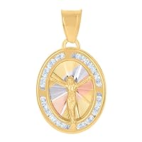 10k Tri color Gold Womens CZ Cubic Zirconia Simulated Diamond Crucifix Jesus Religious Charm Pendant Necklace Measures 24.4x13.6mm Wide Jewelry Gifts for Women