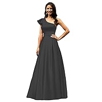 Women's One Shoulder Formal Evening Gowns Long Satin Prom Dresses