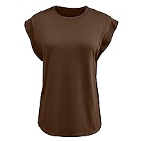 Tunics or Tops to Wear with Leggings Trendy Cotton Blend Cap Sleeve Comfortable Loose Fitness Crewneck Shirts