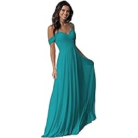 Women's Long Off Shoulder Chiffon Bridesmaid Dresses with Pockets for Wedding Party Dresses Formal Evening Gown
