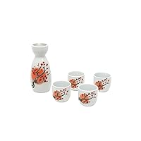 Sake Set with Cups Hand Painted Safflower Porcelain Pottery Traditional Ceramic Crafts Wine Cup Pot