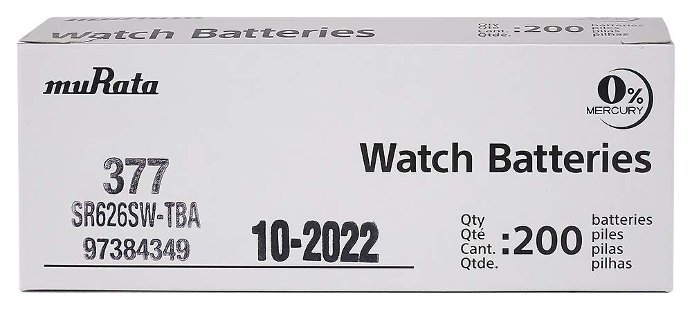 Murata 377 Battery SR626SW 1.55V Silver Oxide Watch Button Cell (100 Batteries)