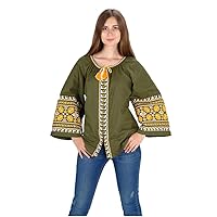 Embroidered Blouse Natural Linen Boho Ethnic Style, New