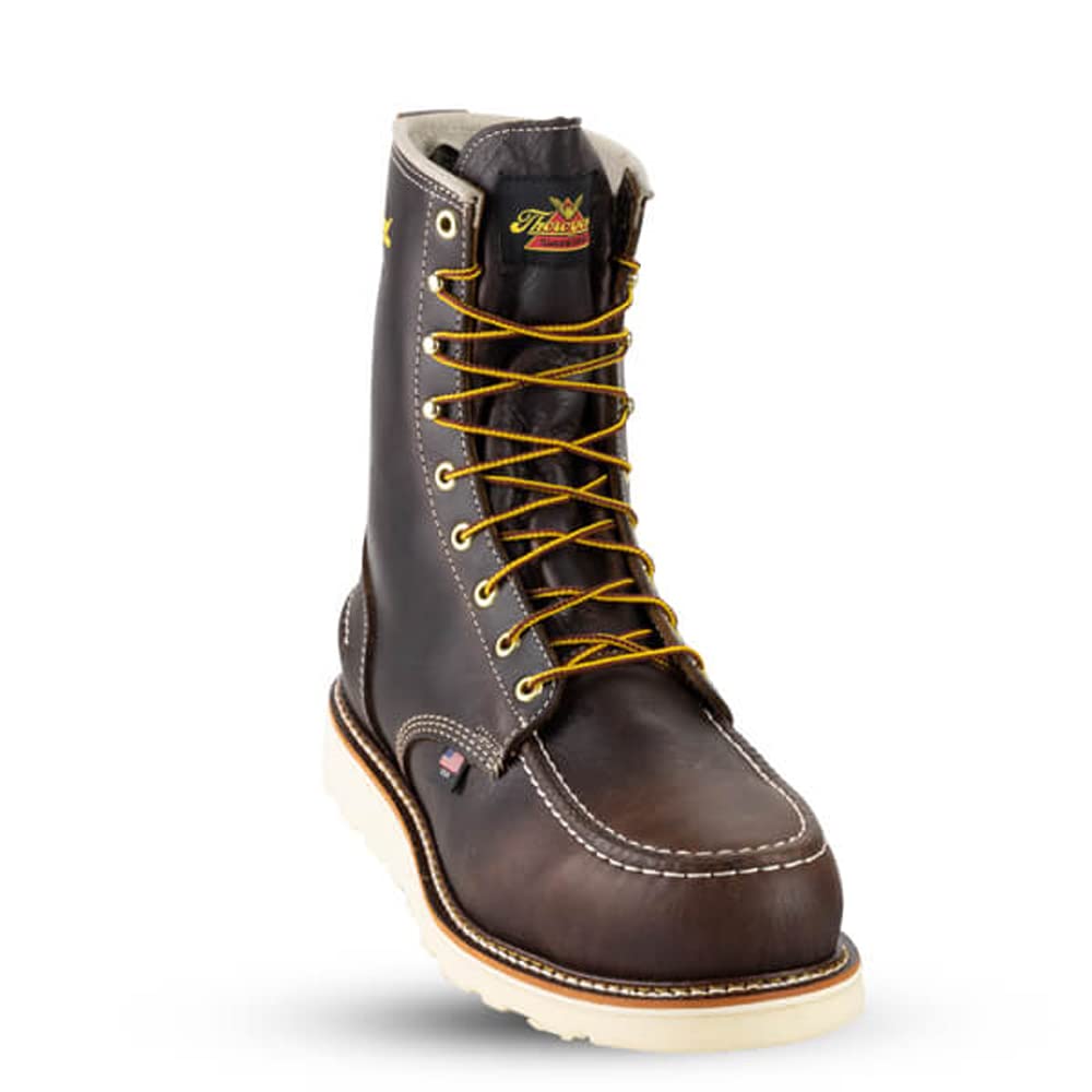 Thorogood 1957 Series 8” Waterproof Work Boots for Men - Full-Grain Leather with Moc Toe, Comfort Insole, and Slip-Resistant Wedge Outsole; EH Resistant, Briar Pitstop - 9 D US