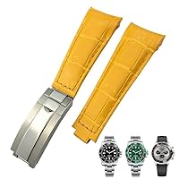 20mm Arc End Leather Watchband Suitable For Rolex Submariner GMT Bamboo Grain Green Blue Brown Cowhide Watch Strap Bracelets