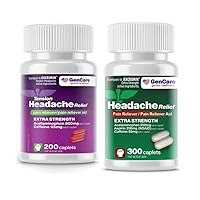 GenCare Headache Relief Bundle: Tension Headache Relief + Headache Relief Acetaminophen & Aspirin - 500 Caplets for Head and Body Aches