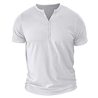 Mens V Neck Henley Shirt Slim Fit Short Sleeve T-Shirt Casual Stylish Button Cotton Tee Plain Muscle Workout T Shirts