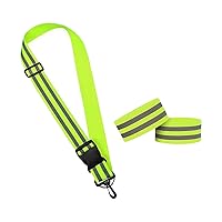 Reflective Belt Sash Reflective Shoulder Strap Green Safety Running Belt Adjustable Reflective Running Gear with 2 Pcs Night Reflector Arm Bands