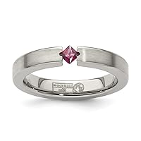 Edward Mirell Titanium Engravable Tension set Square Rhodolite Garnet Brushed 4mm Band Jewelry Gifts for Women - Ring Size Options: 10 5 5.5 6.5 7 8 8.5 9.5