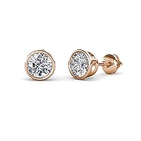 0.20 ctw to 2.05 ctw Round Lab Grown Diamond Bezel Set Solitaire Stud Earrings (F-G, VS-SI) 14K Gold