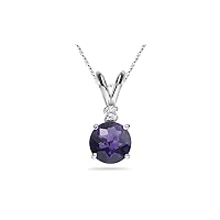 0.03 Cts Diamond & 0.70 Cts of 6 mm AAA Round Checker Board Amethyst Pendant in 14K White Gold