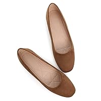 Women's Comfortable Slip On Ballet Shoes Square Toe Dress Flats Soft Walking Flats Brown 43(10.5)