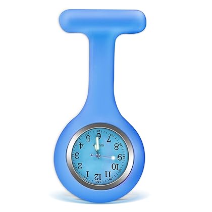 Nurse Watch Brooch, Silicone with Pin/Clip, Glow in Dark, Infection Control Design, Health Care Nurse Doctor Paramedic Medical Brooch Fob Watch (Blue)