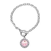 Inspired Silver - Silver Circle Charm Toggle Bracelet with Cubic Zirconia Jewelry