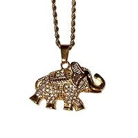 Elephant Men Women Solid 14k Gold Finish Pendant Stainless Steel Real 3 mm Rope Chain Necklace, Mens Jewelry, Iced Pendant, Rope Necklace