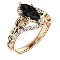 Love Band Sculptural Black Marquise Engagement Ring 14k Rose Gold, Scroll Marquise Black Onyx Ring, Victorian Marquise Black Diamond Ring, Art Deco, Awesome Rings For Her