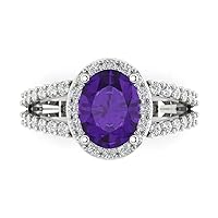 Clara Pucci 2.24 ct Oval Cut Solitaire Halo split shank Natural Amethyst Engagement Promise Anniversary Bridal Ring 14k White Gold