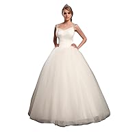 Elegant Ivory Ball Gown V-Neck Tulle Wedding Dresses With Beaded Straps