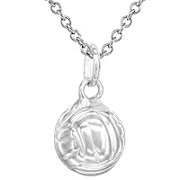 Sterling Silver Volleyball Necklace 3-D Hollow Italy 1/2 inch 0.8mm Chain