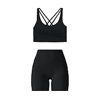 Orolay Workout Outfits for Women 2 Piece Criss Cross Sports Bra High Waist Yoga Shorts Sets Black Large