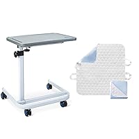 OasisSpace Overbed Table and Bed Pad with Handles, Adjustable Over Bedside with Wheels for Hospital and Home Use, 2 Pack Waterproof Reusable Incontinence Underpad with 4 Straps