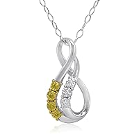 Amanda Rose Collection Yellow and White Diamond Swirl Pendant Necklace for Women in Sterling Silver on an 18 inch Sterling SIlver Chain