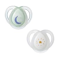 Tommee Tippee Nighttime Pacifier, 0-6 Months, 2 Pack of Glow in The Dark Pacifiers with Reusable sterilizer pod