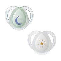 Tommee Tippee Nighttime Pacifier, 0-6 Months, 2 Pack of Glow in The Dark Pacifiers with Reusable Sterilizer Pod