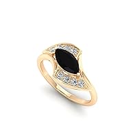 1.00 CT Unique Marquise Black Diamond Ring 14K Yellow Gold Black Onyx Engagement Ring Vintage Black Gemstone Promise Ring Art Deco