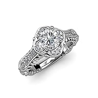 IGI Certified Round Lab Grown Diamond (VS1/F) & Natural Diamond 1.25 ctw Women Halo Engagement Ring 14K Gold