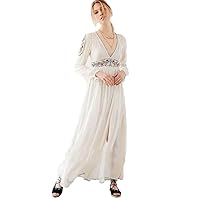 Bohemian Style Embroidery Long Dress Hippie White Elegant Slim