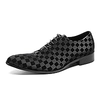 Men's Oxfords Dress Casual Leather Plaid Derby Prom Formal Wedding Fashion Walking Shoes for Men