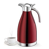 Water/Coffee/Tea Thermos Carafe/Pitcher/Pot/Jug, double wall insulated Food Grade Stainless Steel Flask for 12+ Hours Hot or Cold beverage dispenser 68Oz/2.0L/8 cups (Red)