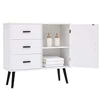 Iwell Storage Cabinet, Bathroom Storage Cabinet with Adjustable Shelf, Kitchen Storage Cabinet, Accent Cabinet for Living Room, Entryway, White