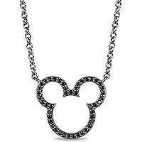 0.18 Ct Mickey Mouse & Minnie Mouse Black Diamond Outline Womens Necklace Pendant 14k Black Gold Plated .925 Steling Sliver