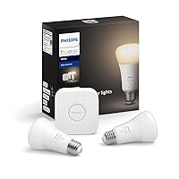 Hue 2-Pack White A19 Dimmable Smart Bulb Starter Kit with Hub (Voice Compatible with Amazon Alexa, Apple Homekit and Google Home), 9.5W