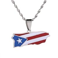 Stainless Steel Puerto Rico Map Flag Pendant Necklace PR Puerto Ricans Jewelry