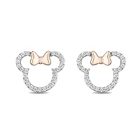 Mickey Mouse & Minnie Mouse 1/5 Ctw CZ Diamond 6MM Outline Fashion Studs Earrings 14K Two Tone Gold Plated .925 Sterling Sliver For Women's Girls