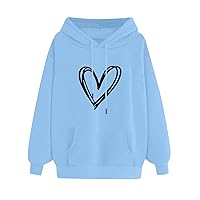 Long Sleeve Hoodies for Women Heart Graphic Pullover Hoodies Comfy Drawstring Hooded Shirts Workout Casual Hoody