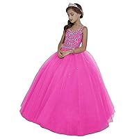 VeraQueen Girl's Off Shoulder Long Pageant Dresses Princess Tulle Beaded Straps Birthday Party Dress