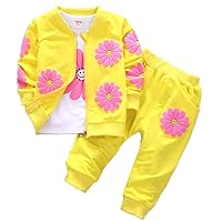 Yao 1-5Years Toddler&Little Girls Flowers Print 3 Piece Sets T Shirt Vest and Pants