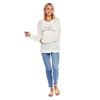 Mud Pie Connor Women's Graphic Pullover Sweater, White, Small/Medium