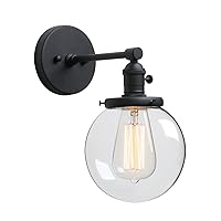 Phansthy Black Wall Sconce Light Industrial Wall Lamp with 5.9 Inches Glass Canopy and On Off Switch for Kitchen Bathroom Corridor (Black)