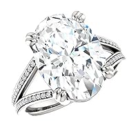 Oval Cut Moissanite Solitaire Ring, 10.0 ct, Sterling Silver, Wedding Band for Her