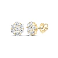 14kt Yellow Gold Mens Round Diamond Flower Cluster Earrings 1-1/2 Cttw