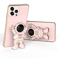 Designed for iPhone 14 Pro Case with Astronaut Hidden Stand, Luxury Plating Case for Women Girls Cute Astronaut Folding Kickstand Phone Case Slim Soft TPU Shockproof Cover 6.1 Inch, Pink
