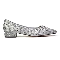 Womens Bridal Shoes Ladies Slip On Low Heel Pointed Toe Wedding Evening Party Diamante Bridemaid Pumps Size 3-8