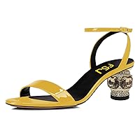 FSJ Women Gorgeous Crystal Low Block Heel Open Toe Ankle Strap Sandals Comfort Wedding Office Party Dress Shoes Size 4-15 US