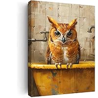 YJXTXDE Owl in Bathtub,Bathroom Wall Art,Animal Bathroom Art,french country bathroom wall art for school Nursery Living room Bedroom Boys Girls Gifts-16 x20 canvas print with frame