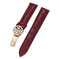 Genuine Leather Watch Strap 19MM 20MM 22MM Watchbands for Patek Philippe Wath Bands with Stainless Steel Deploy Clasp Men Women (Color : Red Rose Gold Clasp, Size : 20mm)